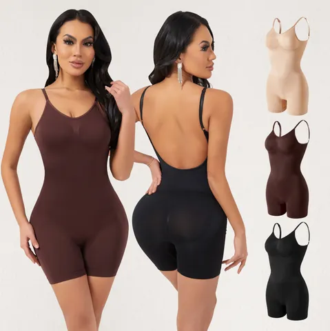 Seamless One-Piece Shapewear Bodysuit For Women Backless Tummy Control Hip Lift Spaghetti Strap Body Shaper Top And Bottom