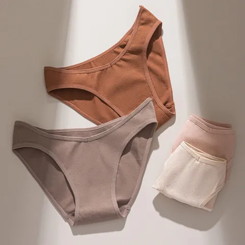 Mutandine da Donna a Vita Media a Coste Sexy Senza Cuciture Slip Sportivi Con Fodera in Cotone Traspirante Morbida Lingerie in Maglia