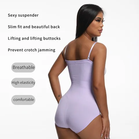Women's Seamless One-Piece Shapewear Bodysuit Tummy Control Butt Lifting Top And Bottom Adjustable Straps Solid Color Underwear