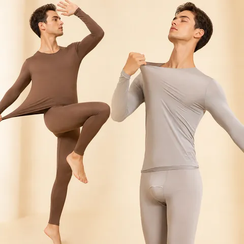 Men Seamless Thermal Underwear Set High Stretch Nylon Long Sleeve Top And Bottom Skin Friendly Warm Base Layer For Men