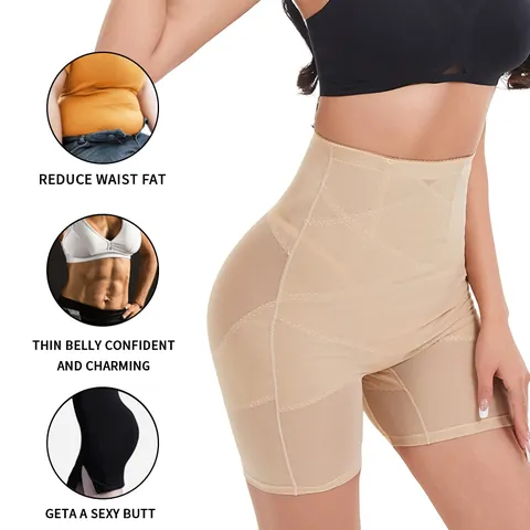 Women High Waist Tummy Control Shapewear Panties Mesh Cross Butt Lifter Body Shaper Seamless Breathable Plus Size Underwear