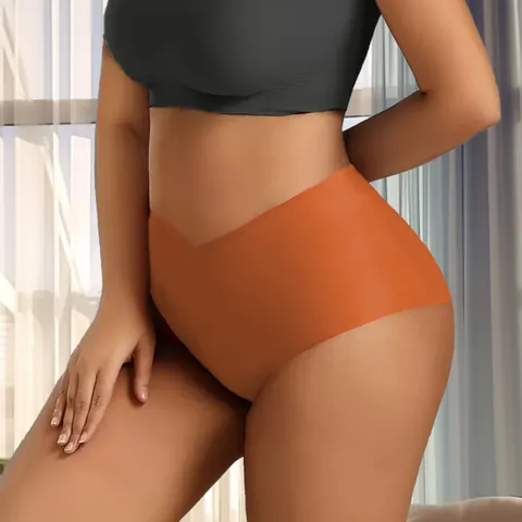 Women High Waist V-Shaped Seamless Ice Silk Panties Plus Size Hip Lifting Tummy Control Breathable Cotton Crotch Briefs Underwear