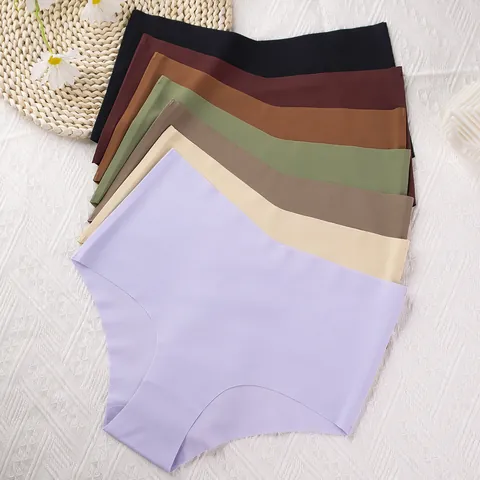 Women High Waist V-Shaped Seamless Ice Silk Panties Plus Size Hip Lifting Tummy Control Breathable Cotton Crotch Briefs Underwear