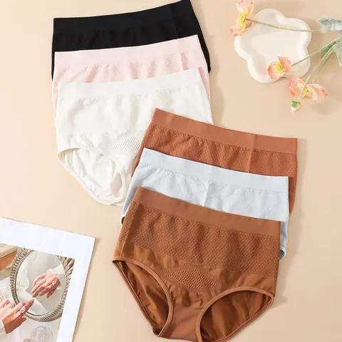 Women High Waist Seamless Panties 3D Honeycomb Belly Control Briefs Butt Lifting Breathable Nylon Knitted Plus Size Bottom