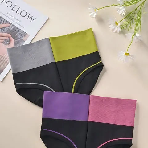 Women's High-Waisted Seamless Underwear Moisture-Wicking Breathable Elastic Color Block Bottom Panties Briefs For Everyday Comfort