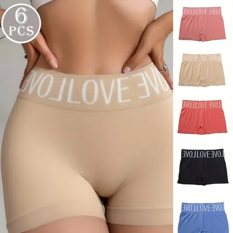 Women Seamless High Stretch Boxer Briefs Letter LOVE Mid Waist Boy Shorts Sports Fitness Safety Panties Underwear