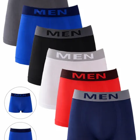 Men's Seamless Boxer Briefs High Elastic Breathable Underwear Mid Waist Soft Knitted Solid Color Comfortable Panties For Daily Wear
