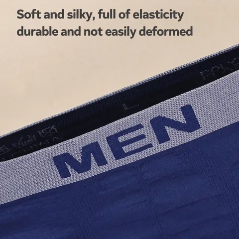 Men's Seamless Boxer Briefs High Elastic Breathable Underwear Mid Waist Soft Knitted Solid Color Comfortable Panties For Daily Wear