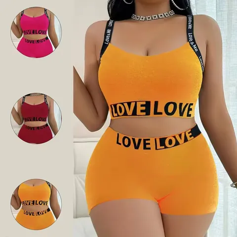 Conjunto de Sujetador Deportivo Mujer Nailon Sin Costuras Estampado Letras Camisole Top And Bottom Tallas Grandes Yoga Set