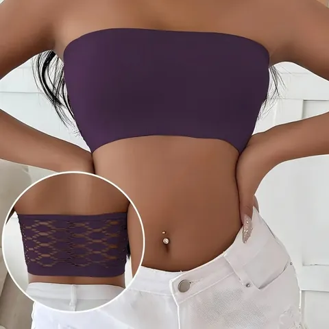 Women Seamless Hollow-out Lingerie Set Sexy Breathable Bandeau Top And Boyshort Bottom Sporty Underwear Set
