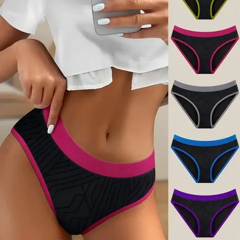 Women Seamless Low Waist Panties Contrast Color Trims Cotton Crotch Breathable Soft Nylon Spandex Knitted Briefs Underwear