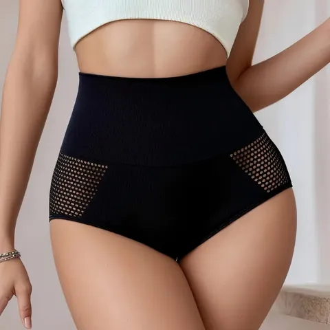 Women Seamless High Waist Tummy Control Shapewear Hollow Honeycomb Design Breathable Butt Lifting Shaping Panties Bottom