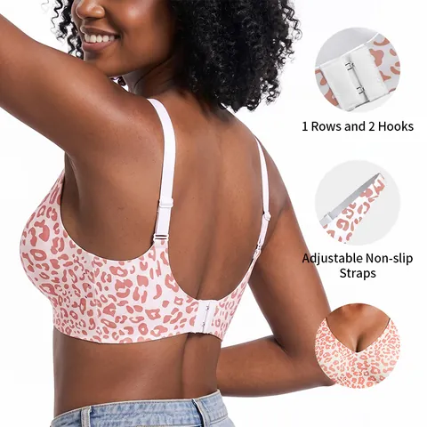 Seamless Deep V Jelly Support Bra For Women Leopard Print Wireless Push Up Underwear Comfortable Adjustable Straps Bralette Lingerie