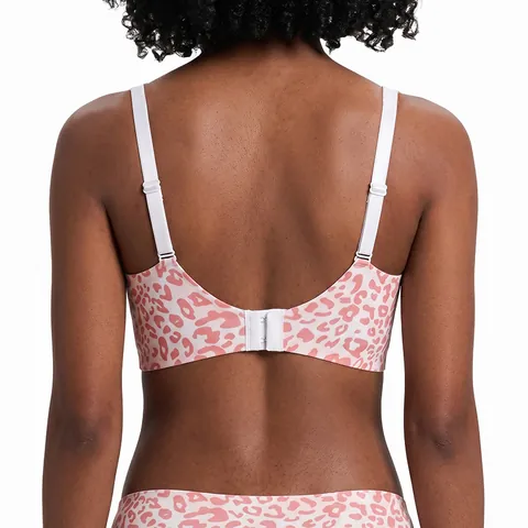 Seamless Deep V Jelly Support Bra For Women Leopard Print Wireless Push Up Underwear Comfortable Adjustable Straps Bralette Lingerie