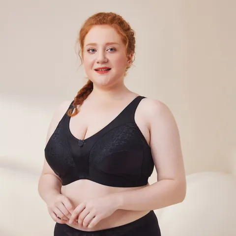 Women's Plus Size Wireless Bra Full Cup Minimizer Lingerie Embroidered Lace Bralette Comfortable Breathable Non-Wired Top