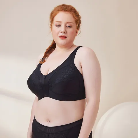 Women's Plus Size Wireless Bra Full Cup Minimizer Lingerie Embroidered Lace Bralette Comfortable Breathable Non-Wired Top