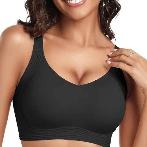 Women's Seamless Push-Up Wireless Bra V-Neck Full Coverage Comfortable Bra With Adjustable Wide Straps And 4 Rows Hooks