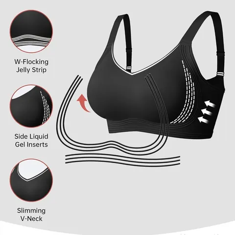 Women's Seamless Push-Up Wireless Bra V-Neck Full Coverage Comfortable Bra With Adjustable Wide Straps And 4 Rows Hooks