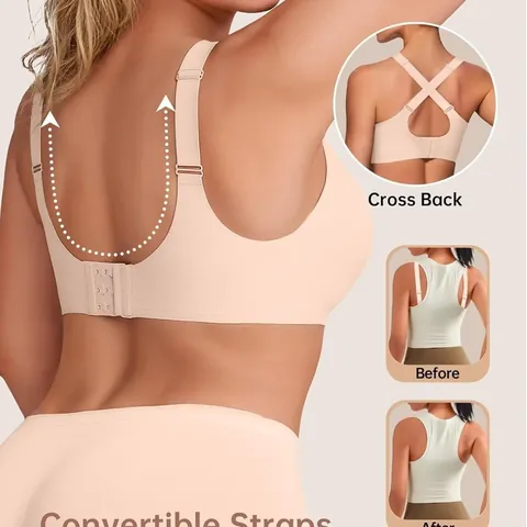 Dames Plus Size Naadloze Draadloze Beha Mesh V-Hals Push Up Gewatteerde Bralette Met Zachte Ondersteuning Dagelijkse Lingerie Top