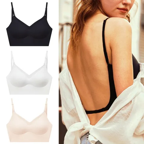 Women's Seamless U-Shaped Backless Bra Invisible Multi-Way Straps Wire-Free Thin Padded Bralette Sexy Lingerie Top