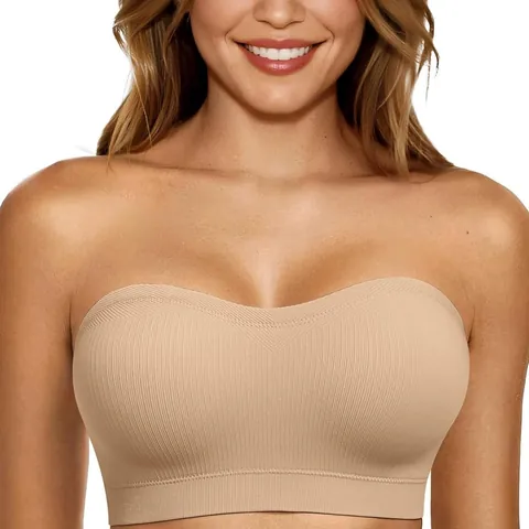 Dames Strapless Bandeau BH Push-Up Ondersteuning Antislip Geribbeld Nylon Naadloze Bralette Voor Dagelijks Bruiloft Feest Top