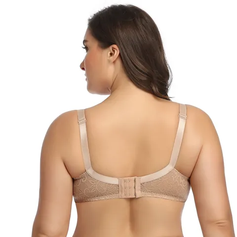 Women Plus Size Thin Lace Bra Breathable Push Up Bra Adjustable Lingerie Floral Gathered Anti-Sagging Full Cup Underwear