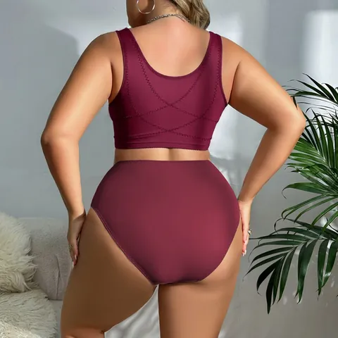 Women Plus Size Lingerie Set Front Closure Wireless Bra And Panty Top And Bottom Floral Lace Embroidered Full Cup Underwear