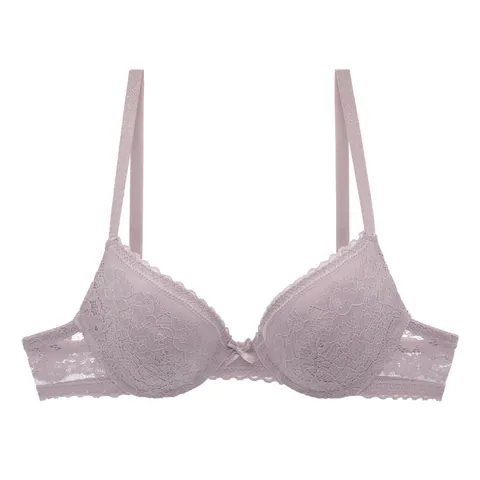 Women Sexy Floral Printed Lace Bra Thin Triangle Cup Push Up Bralette Semi Transparent Lace Trim Bow Decor Lingerie Top
