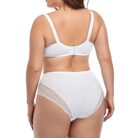 Women Plus Size Lingerie Set Lace Underwired Bra And High Waist Panty Top And Bottom Thin Molded Cup Sexy Botanical Embroidery Underwear