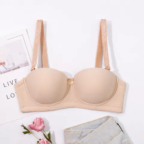Women's Strapless Invisible Seamless Bra Anti-Slip 1/2 Cup Push Up Smooth Underwear For Wedding Party Dress Nude Black