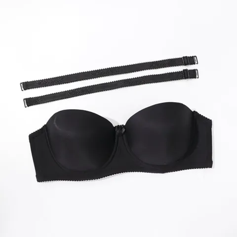 Women's Strapless Invisible Seamless Bra Anti-Slip 1/2 Cup Push Up Smooth Underwear For Wedding Party Dress Nude Black