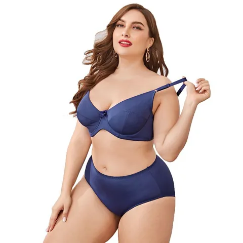 Conjunto de Sujetador Sin Costuras Tallas Grandes para Mujer Nylon Liso Top And Bottom Sujetador Deportivo Copa Completa Braga Cintura Alta