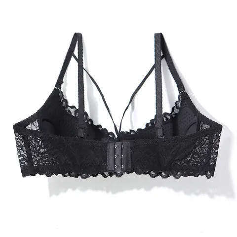 Reggiseno Push Up in Pizzo Sexy da Donna Ricamo Floreale Incrociato Sul Davanti Lingerie Imbottita Fiocco Decor Reggiseno Modellante Comodo
