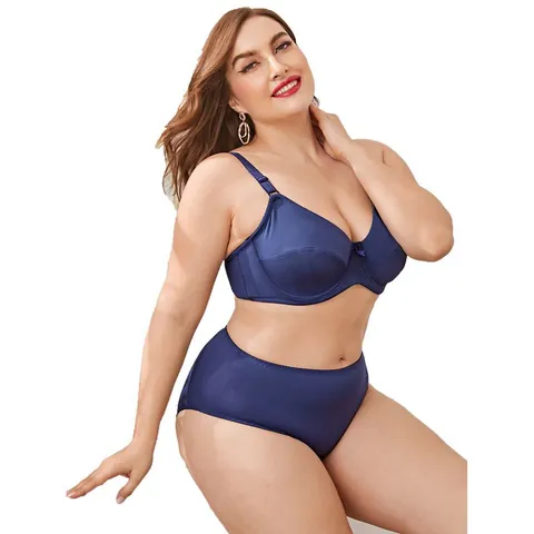 Conjunto de Sujetador Sin Costuras Tallas Grandes para Mujer Nylon Liso Top And Bottom Sujetador Deportivo Copa Completa Braga Cintura Alta