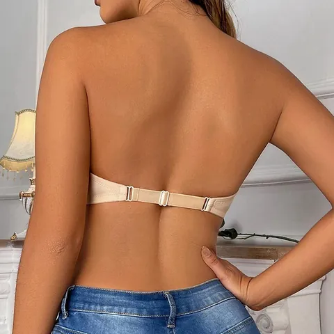 Sujetador Push-Up para Mujer Sin Tirantes Cierre Frontal Media Copa Sin Costura Invisible para Vestido de Novia Top