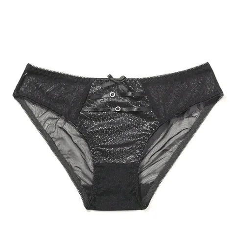 Women Sexy PU Leather Python Print Panties Lace Mesh See-Through Briefs Low Waist Lingerie Breathable Quick Dry Underwear