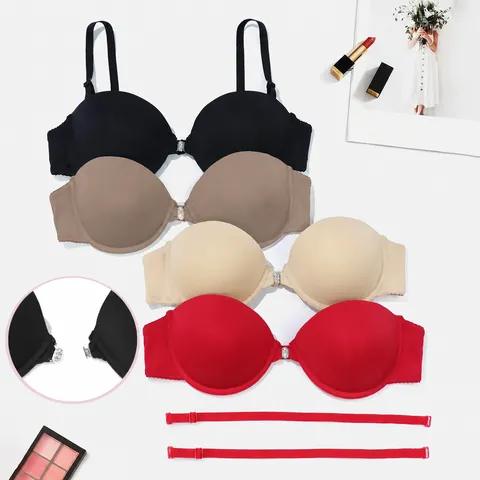 Sujetador Push-Up para Mujer Sin Tirantes Cierre Frontal Media Copa Sin Costura Invisible para Vestido de Novia Top