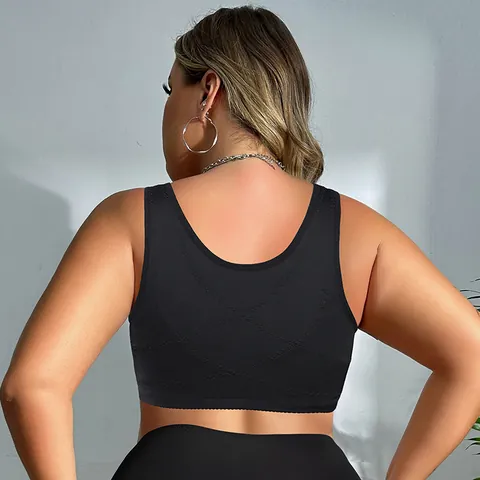 Women Plus Size Wireless Bra Front Closure Lace Embroidery Thin Cup Full Coverage Minimizer Lingerie Bralette Breathable Support