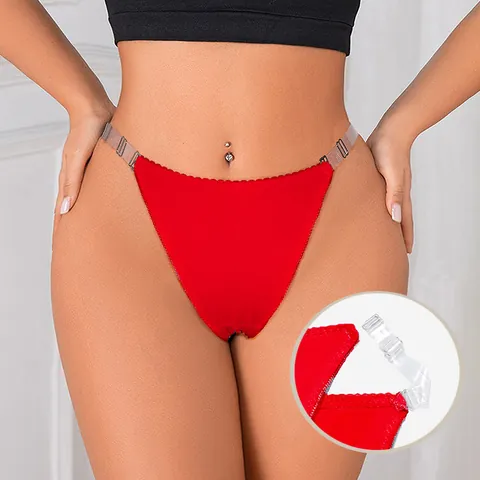 Women Seamless T-Back Thong Transparent Adjustable Strap Low Waist Sexy Nylon Invisible Panties For Qipao Party