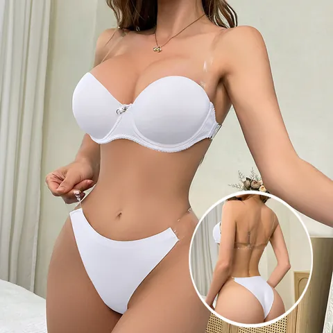 Women Sexy Invisible Strap Bra Top And Bottom Backless Transparent Side Band Bandeau Lingerie For Wedding Party Dress