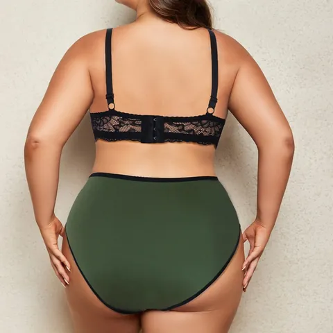 Women Plus Size Sexy Floral Lace Lingerie Set With Underwire Minimizer Full Cup Bra And Panty Top And Bottom Lingerie