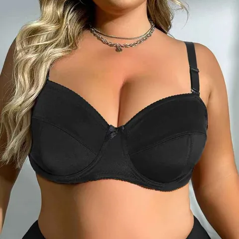 Women's Plus Size Ultra Thin Half Cup Underwire Bra Nylon Spandex Minimizer Lingerie For Large Bust Black Support Top