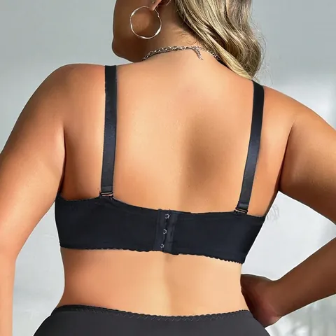 Women's Plus Size Ultra Thin Half Cup Underwire Bra Nylon Spandex Minimizer Lingerie For Large Bust Black Support Top