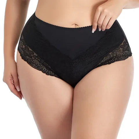 Women Plus Size Seamless Panties Mid Waist Lace Breathable Briefs Comfortable Stretch Floral Underwear Butt Lifting Lingerie