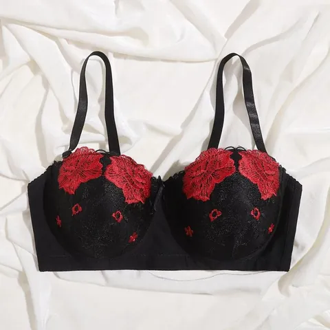 Damen Sexy Übergröße BH Mit Spitze Und Blumenstickerei Push Up Dünne Formschaum Körbchen Atmungsaktive Unterwäsche Top
