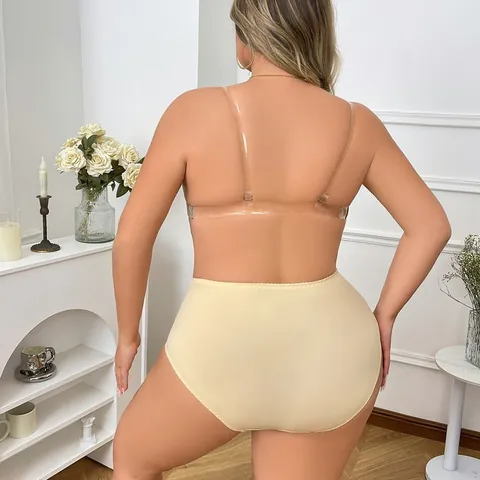 Women's Plus Size Lingerie Set Nylon Underwired Bra And Panties Transparent Straps Breathable Minimizer Underwear Set