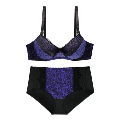 Women Plus Size Sexy Lace Lingerie Set Underwire Bra and Panty Top And Bottom Comfortable Breathable Floral Embroidery Intimates
