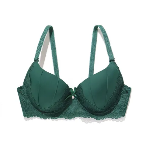 Sujetador Push Up de Encaje Sexy para Mujer Estilo Dulce con Aros Tirantes Desmontables Colgante de Lazo Lencería Top