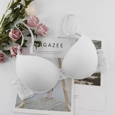 Women's Lace Bow Underwired Bra Thin Mold Cup Detachable Straps Lingerie Sexy Comfortable Two-Row Buckle Brassiere