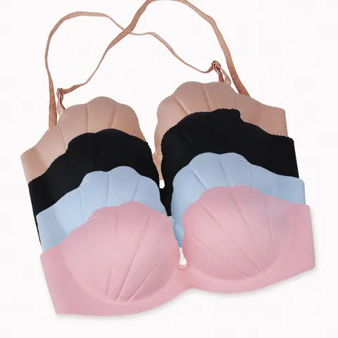 Women's Sexy Seamless Invisible Bra Scallop Edge Shell Shaped Push Up Bra One-Piece Adjustable Strap Lingerie Top Everyday Bra